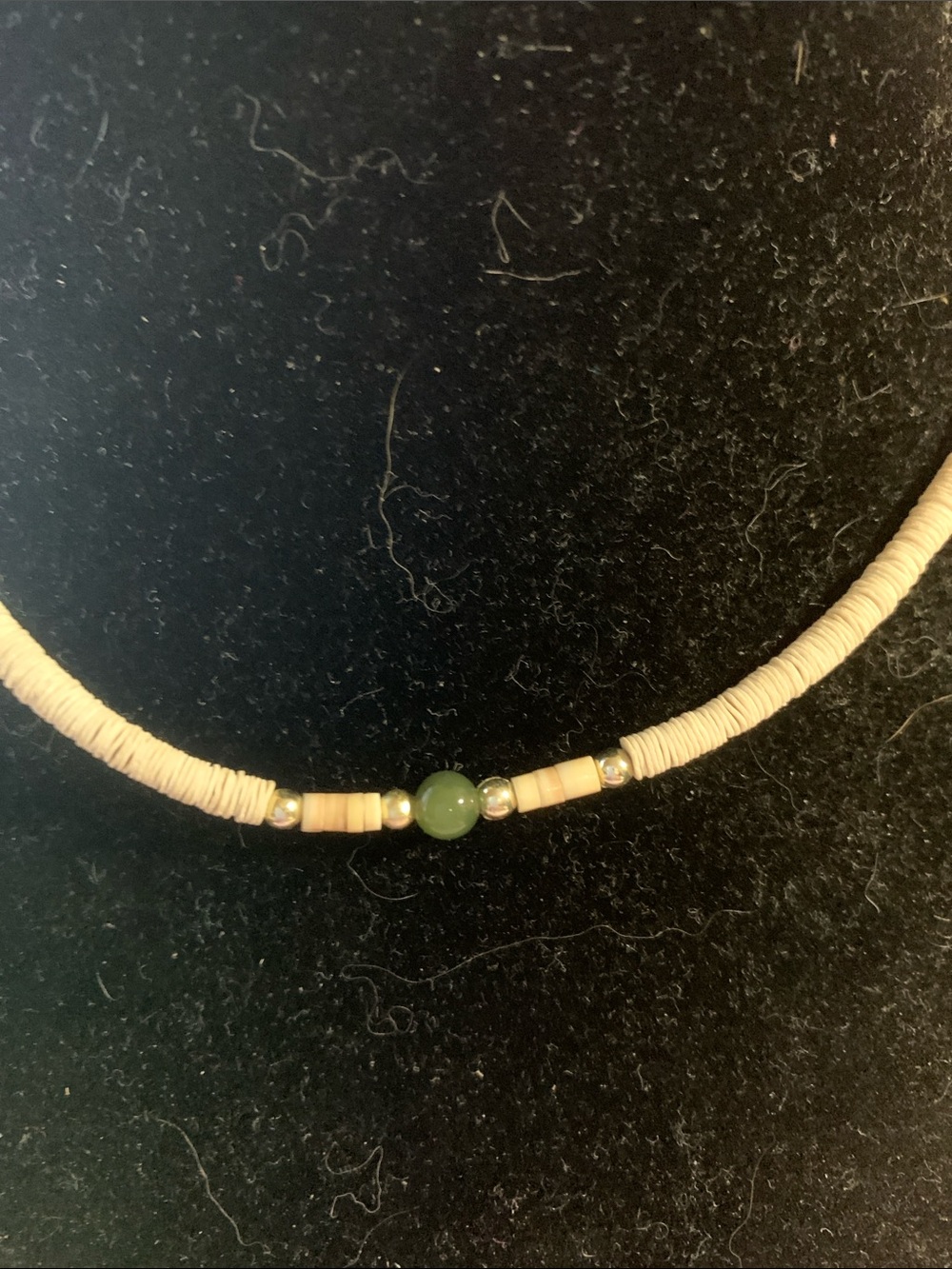 Beaded Tan and Green Shell Choker Necklace